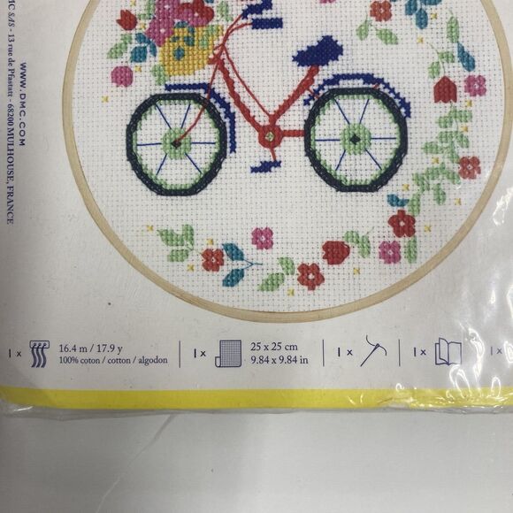 DMC Stitch Kit 6" Diameter Bicycle Counted Cross-Stitch Kit Crafts Whimsical - Picture 4 of 8